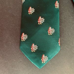 Cape Cod Christmas Tie Nautical Santa Ship Wheel Green NEW